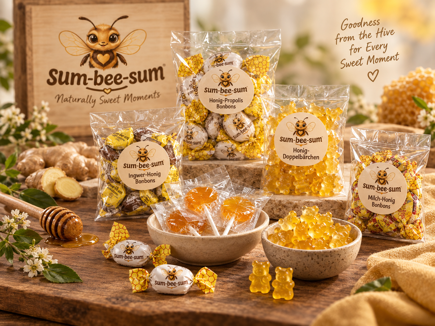Honig-Gummibärchen und Honigbonbons mit sum-bee-sum Biene